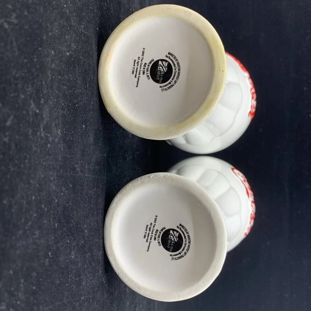 2 Coca-Cola White Ceramic Glasses Red Lettering Houston Harvest 6.25" Tall Vtg - Picture 10 of 11